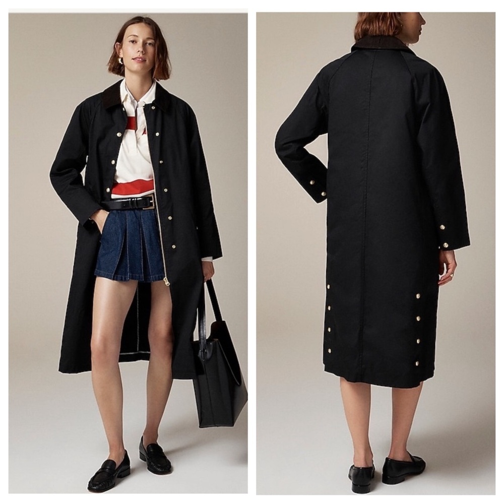 J Crew Long Barn Jacket in Black Waxed Cotton Twill | NWT - Picture 2 of 15